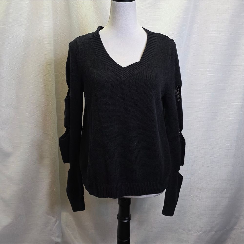 Ruby Moon Black Knit Sweater with Peekaboo Cutout Sleeves Size Medium